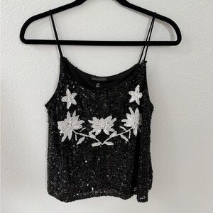 Topshop Black Sequin Floral Top NWT